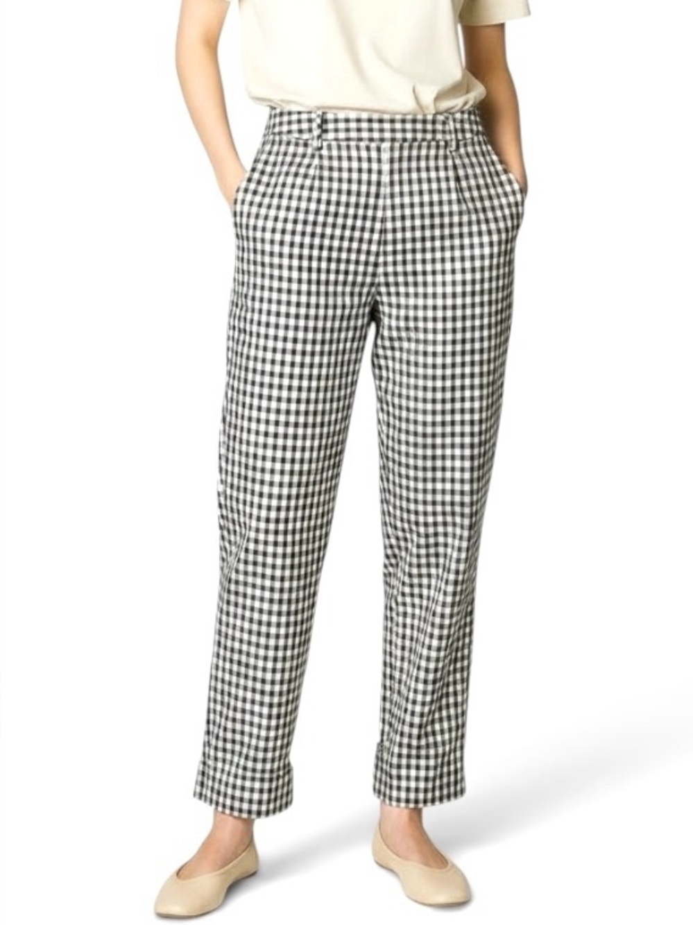 Talbots Gingham Silk‎ blend Trousers Brown white check Women’s 6 Straight Lined